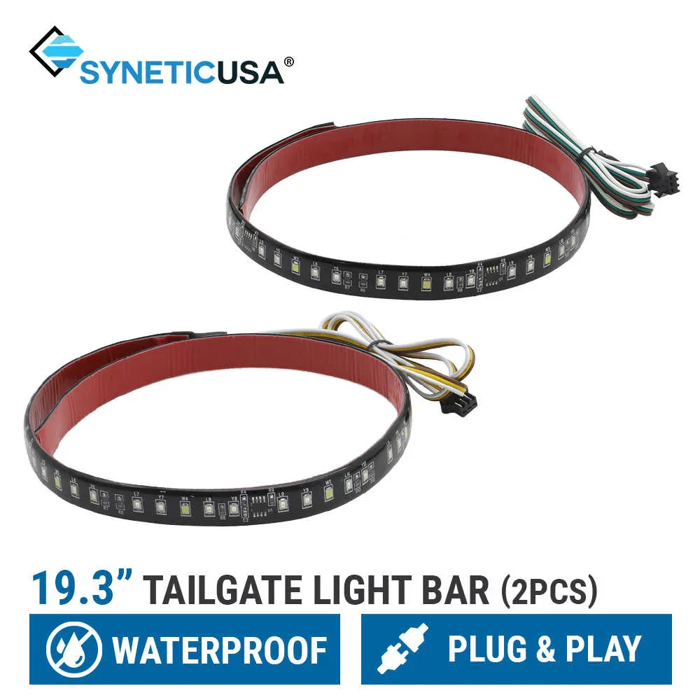 2 pcs 19.3" Single Row LED Flowing Tailgate Light Strip Brake Reverse Signal Light