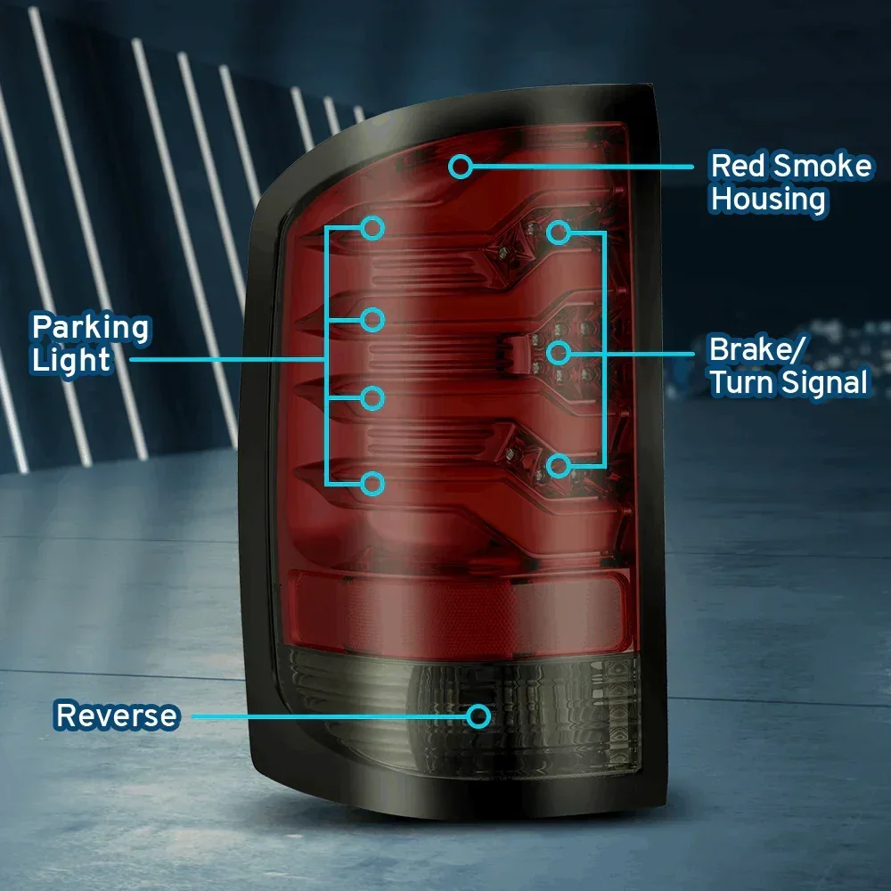 2014-2018 GMC Sierra LED Tail Lights Optic-Style Red Smoke - Image 2