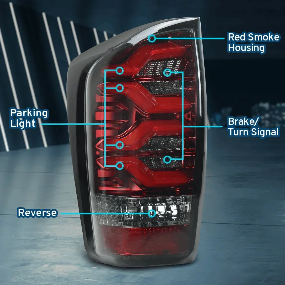 2016 - 2023 Toyota Tacoma PRO-Series LED Tail Lights, Red Smoke - Image 2