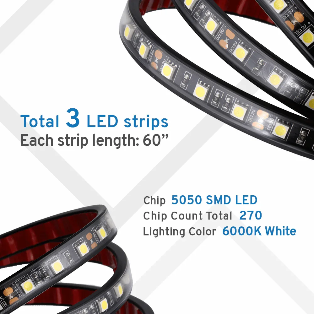 3pcs 60" LED Pickup Truck Bed Light Strips, 6000K White - Image 3