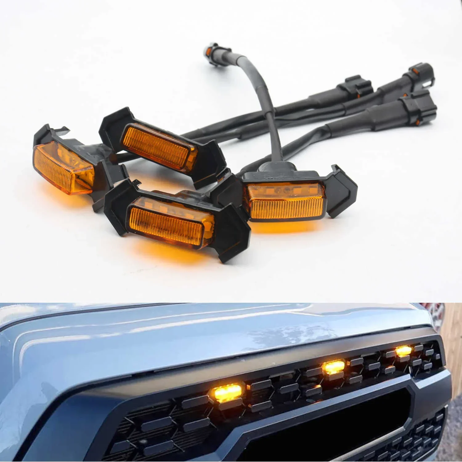 4 pcs Front Grille LED Light Kit Amber Pods For Tacoma