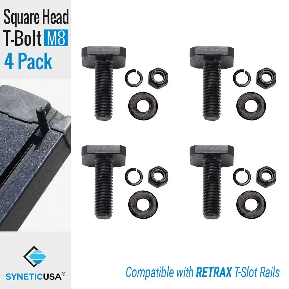 4 pcs M8 Size, T-Slot Bolts (T-Bolts) w/ Washer Hex Nuts, Black, Stainless Steel - Image 2