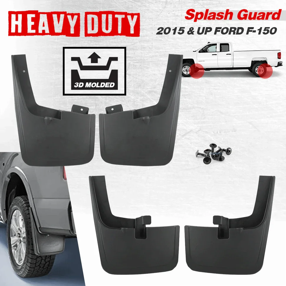 4pcs Molded Splash Guards Mud Flaps Front & Rear F150 Silverado RAM Tacoma - Image 4