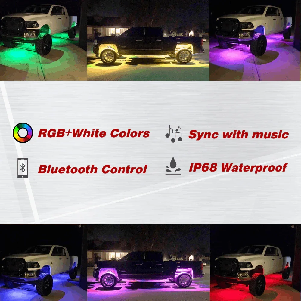 6 Pcs LED Rock Light Kit Underglow RGB+White Bluetooth Control - Image 2