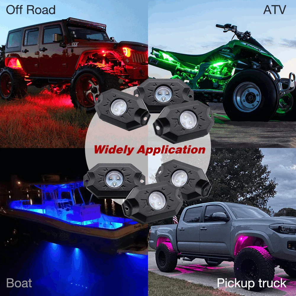6 Pcs LED Rock Light Kit Underglow RGB+White Bluetooth Control - Image 4