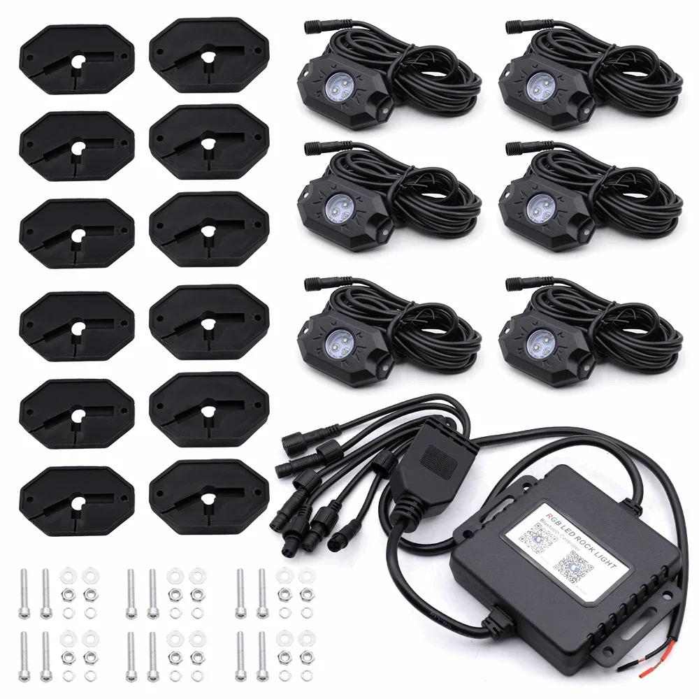6 Pcs LED Rock Light Kit Underglow RGB+White Bluetooth Control - Image 6