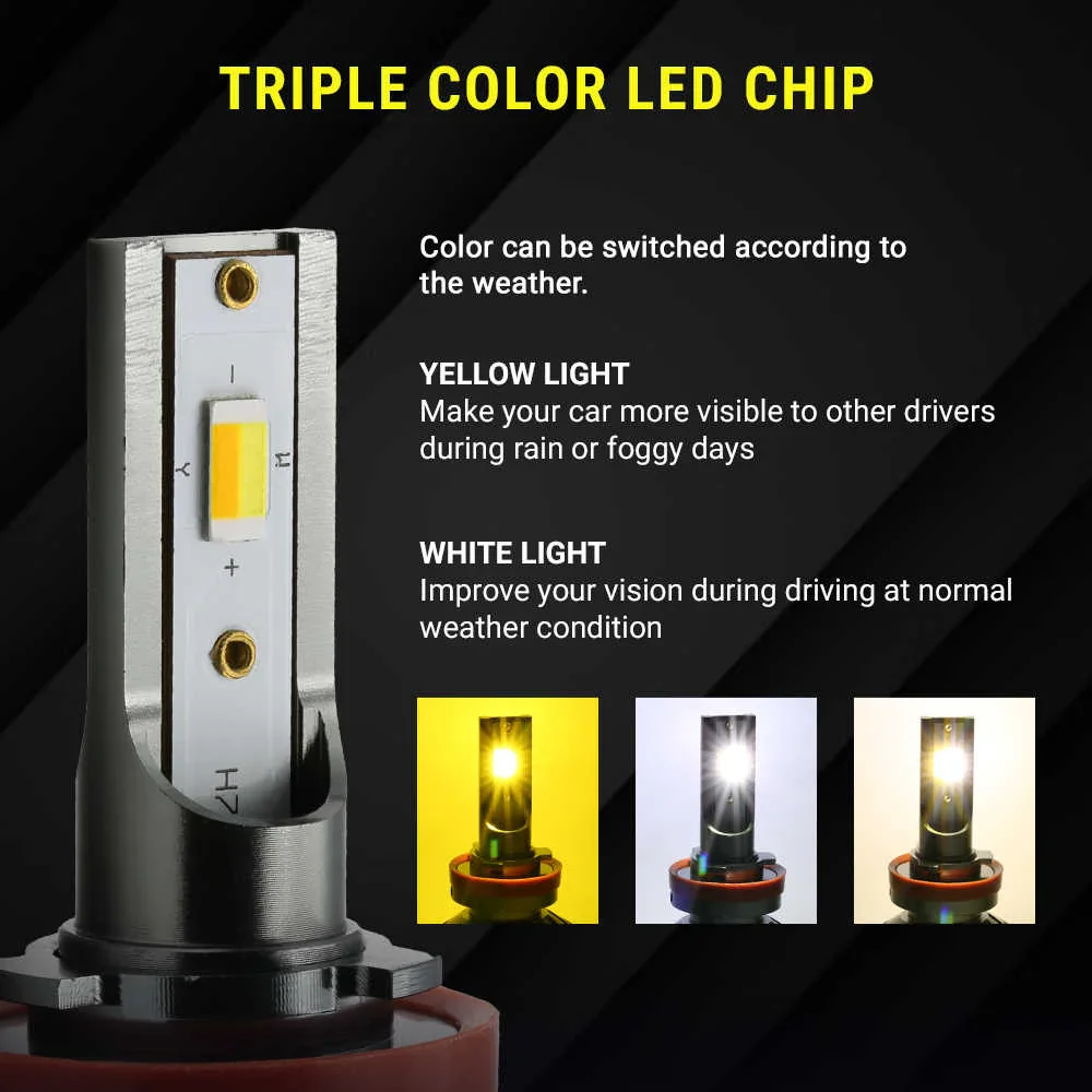 CSP-V2 Series Fog Light LED Bulbs Triple Color White/Amber (H11 H8 H9) - Image 7