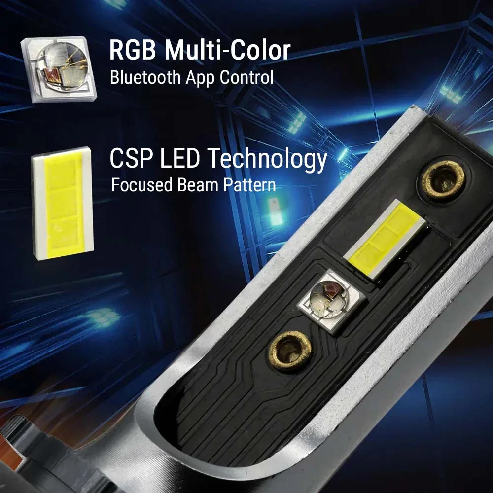 RGB LED CSP Headlight Fog Light Kit + Bluetooth Phone Control (9005 9006 H4 H7 H11) - Image 2