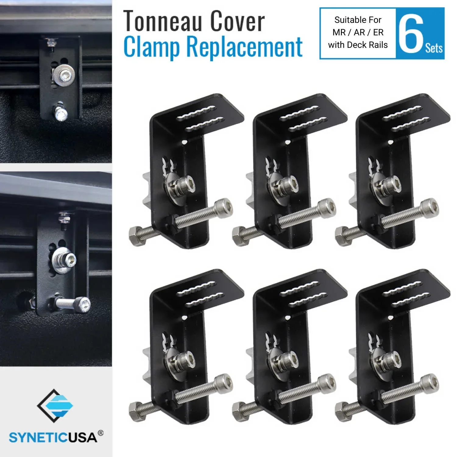 Six Sets of L-Clamps for MR / AR / ER Retractable Stainless Steel (w/ Deck Rails)