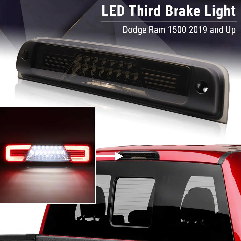 Smokes Lens LED 3rd Brake Light for 2019 & Up Ram 1500 Rear Cargo Lamp High Mount Stop Light