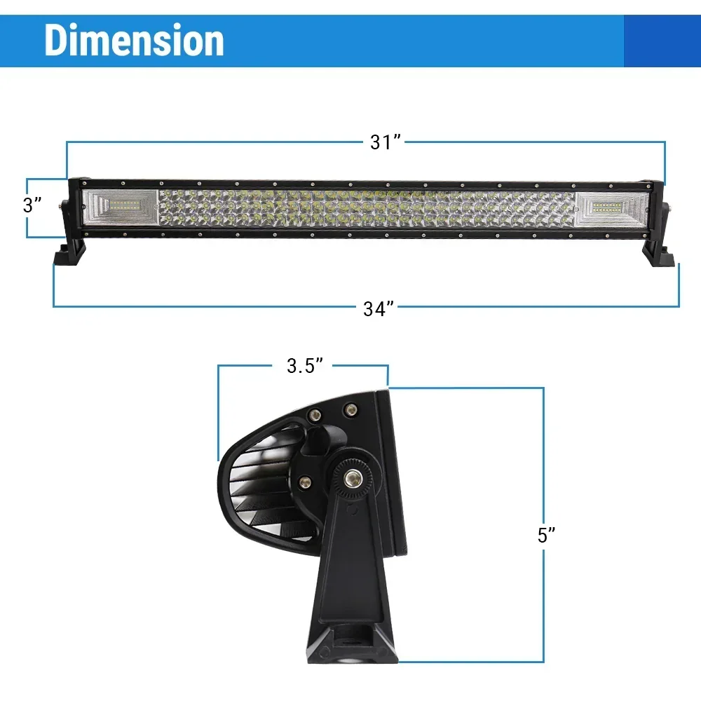 32"-52" Triple Row LED Straight Working Light Bar, Flood Spot Combo Beam, 6000K Waterproof Fog Lights - Image 5