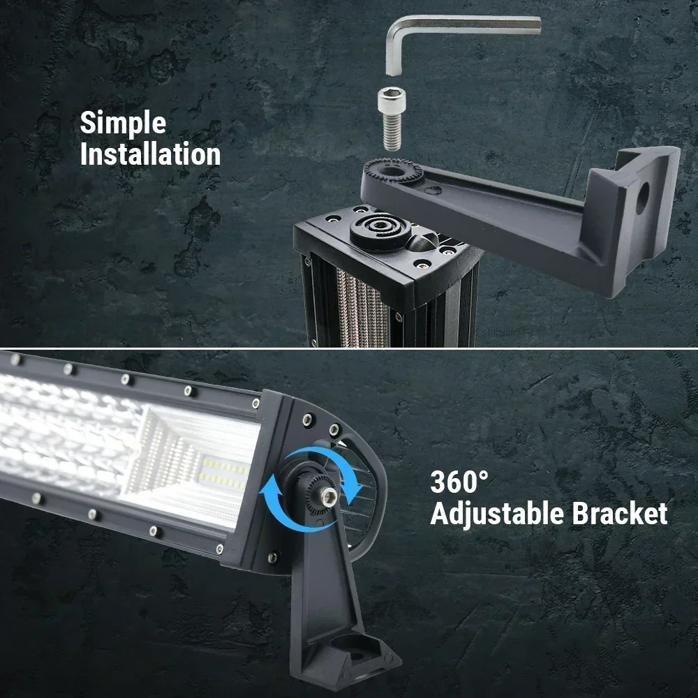 32"-52" Triple Row LED Curved Working Light Bar, Flood Spot Combo Beam, 6000K Waterproof Fog Lights - Image 4