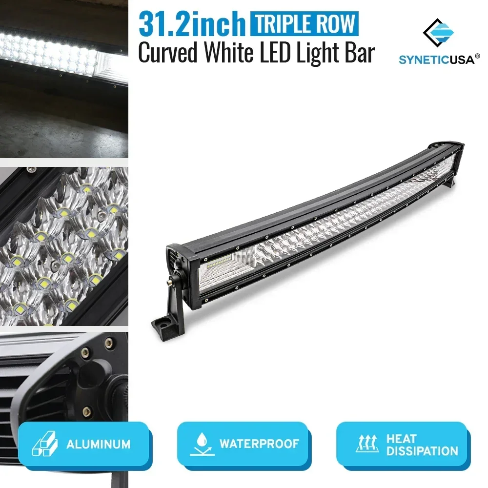 32"-52" Triple Row LED Curved Working Light Bar, Flood Spot Combo Beam, 6000K Waterproof Fog Lights - Image 6