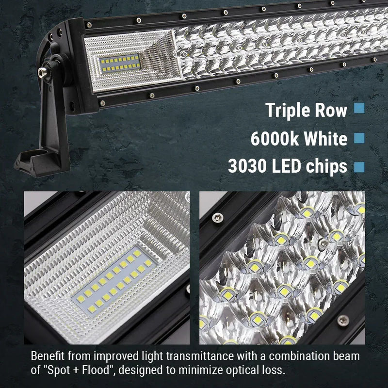 32"-52" Triple Row LED Curved Working Light Bar, Flood Spot Combo Beam, 6000K Waterproof Fog Lights - Image 8